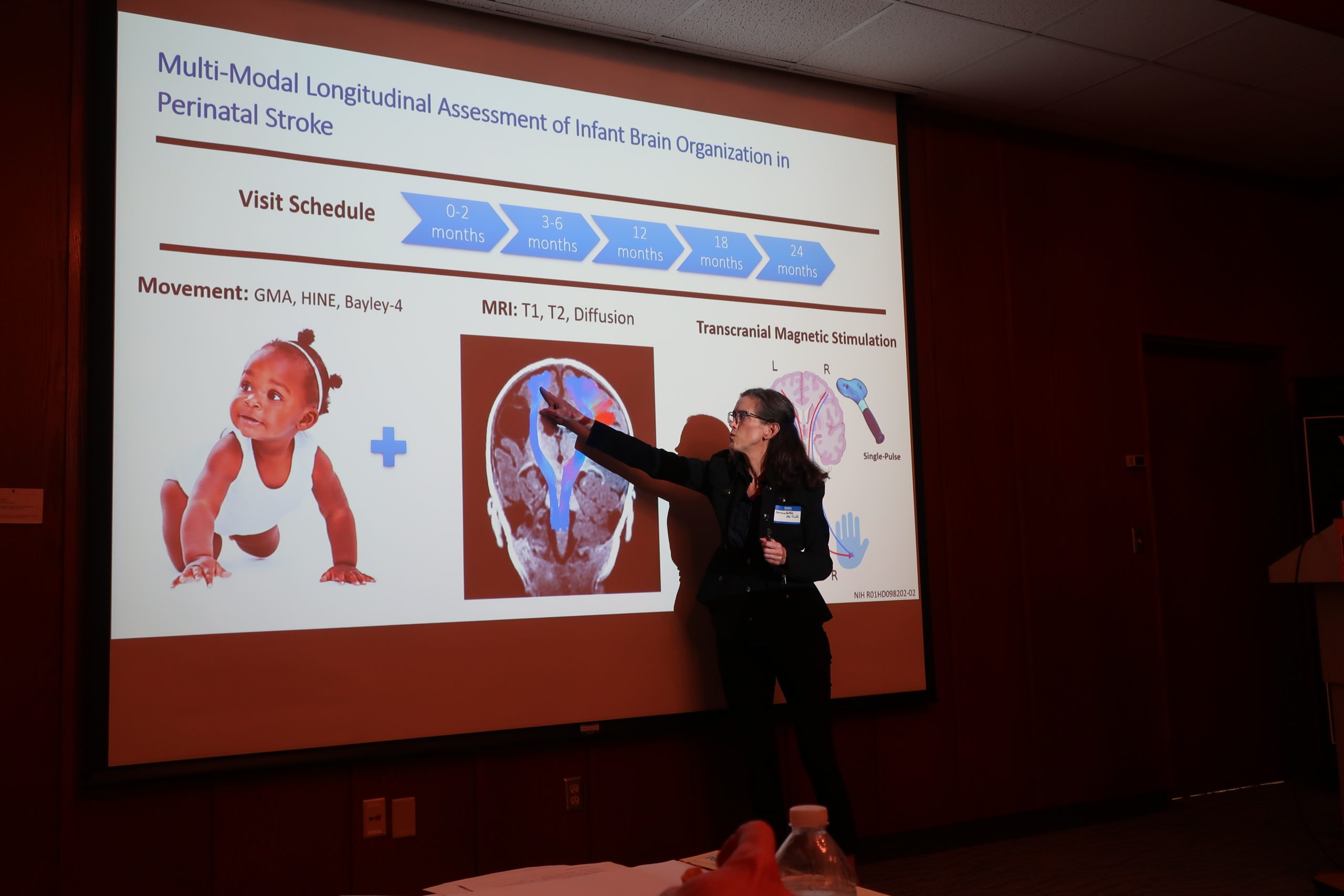 Image of Dr. Bernadette Gillick presenting the Baby Brain Recovery Study to the Neonatal Family Research Advisory Council